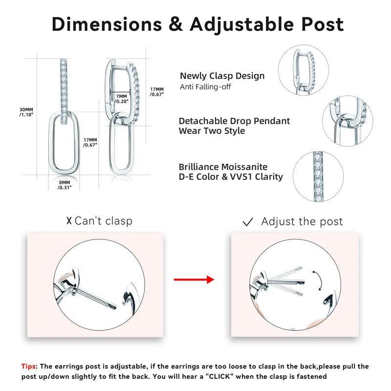 Trendy 14KGP Moissanite Diamonds 0.3CT D Color Paperclip Link Silver Huggie Hoop Earrings Fine Jewellery - The Jewellery Supermarket