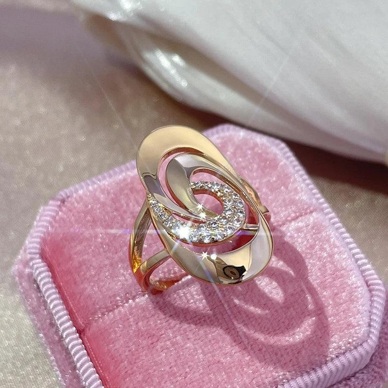 Unusual Rolled 14K Rose Gold Minimalist Geometry AAA Zircon Diamonds Rings - Fine Fashion Jewellery