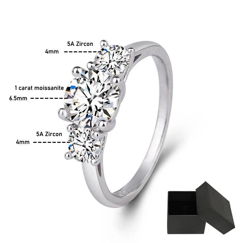 Double Halo 18KGP 3 Stone 1.0CT 6.5mm Engagement&Wedding Moissanite Diamonds Rings for Women Silver Fine Jewellery