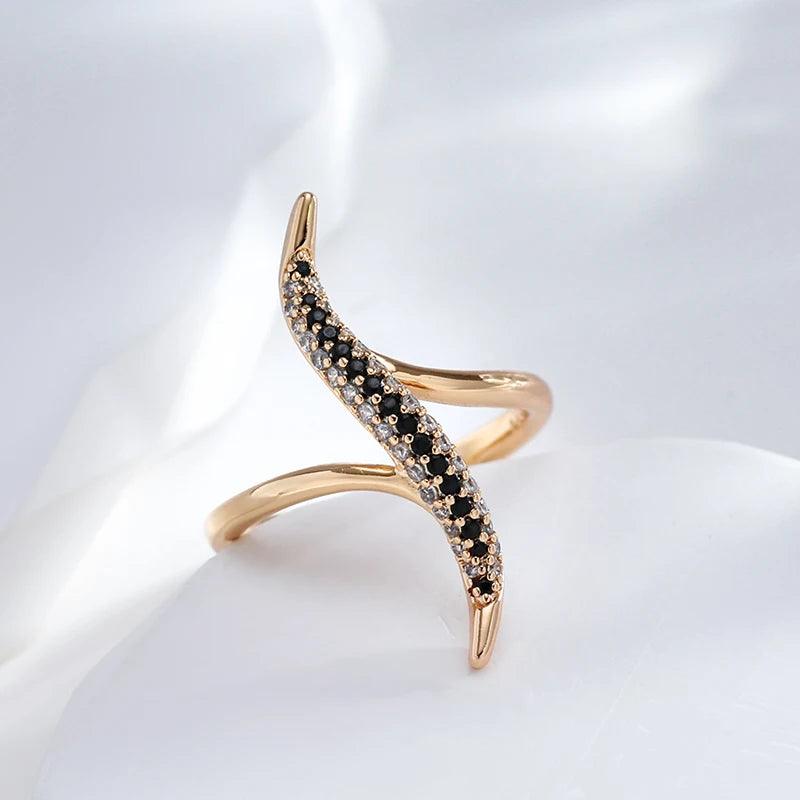 Unique Design White And Black AAA Zircon Diamonds Fashion 14K Rolled Rose Gold Daily Fine Jewellery Ring