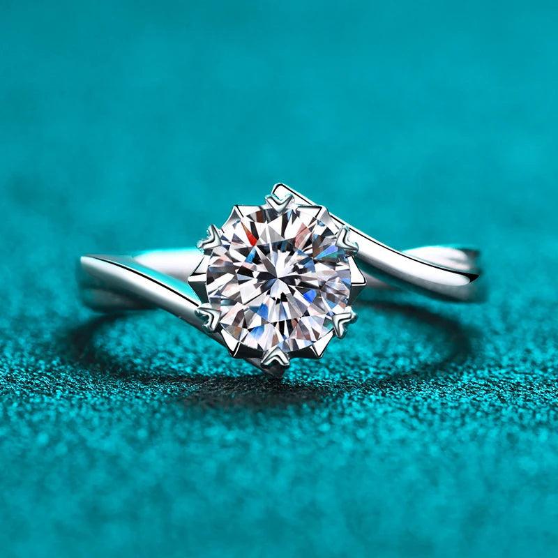 0.5ct 1ct 2ct Snowflake Moissanite Diamonds Sterling Silver Wedding Solitaire Rings with GRA Certificate Jewellery