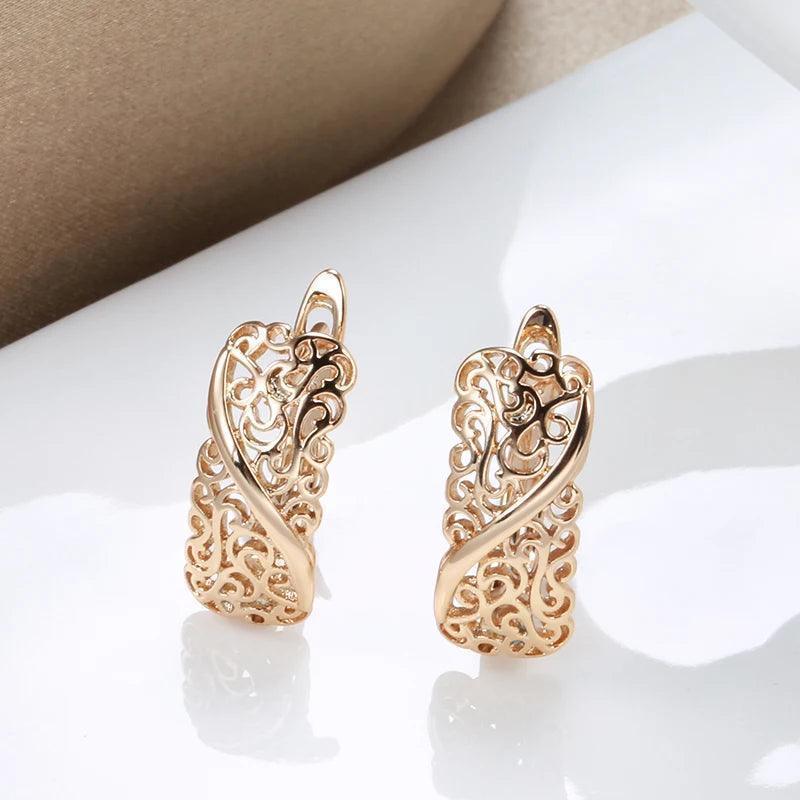 Fashion Ethnic Design 14K Rolled Rose Gold Full Hollow Texture Drop Earrings - Simple Party Daily  Jewellery