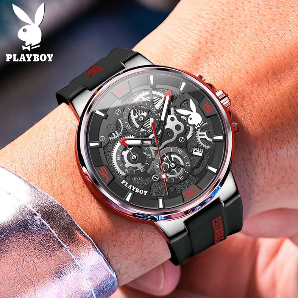 PLAYBOY Casual Quartz Luxury Sports Luminous Waterproof Fashion High-end Silicone Strap Men's Wristwatch