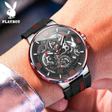 PLAYBOY Casual Quartz Luxury Sports Luminous Waterproof Fashion High-end Silicone Strap Men's Wristwatch