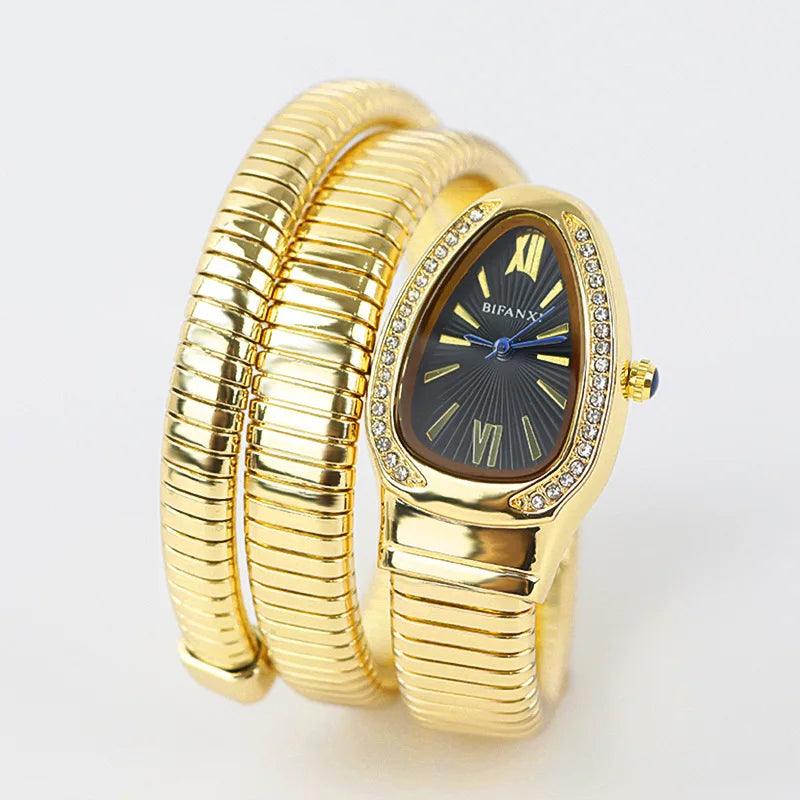 Classic Snake Shape Zircon Diamonds Quartz Watches for Women's Fashionable Elegant High Grade Women's Watches
