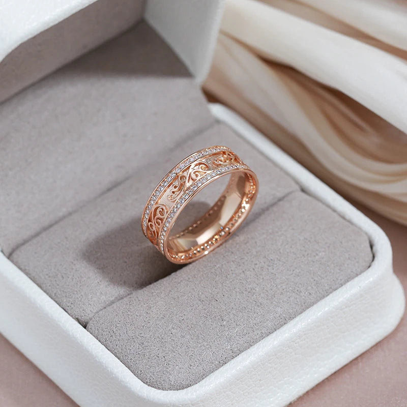 Luxury Rolled 14K Rose Gold Bride Wedding Rings For Women with AAA Zircon Diamonds - Ethnic Fine Jewellery