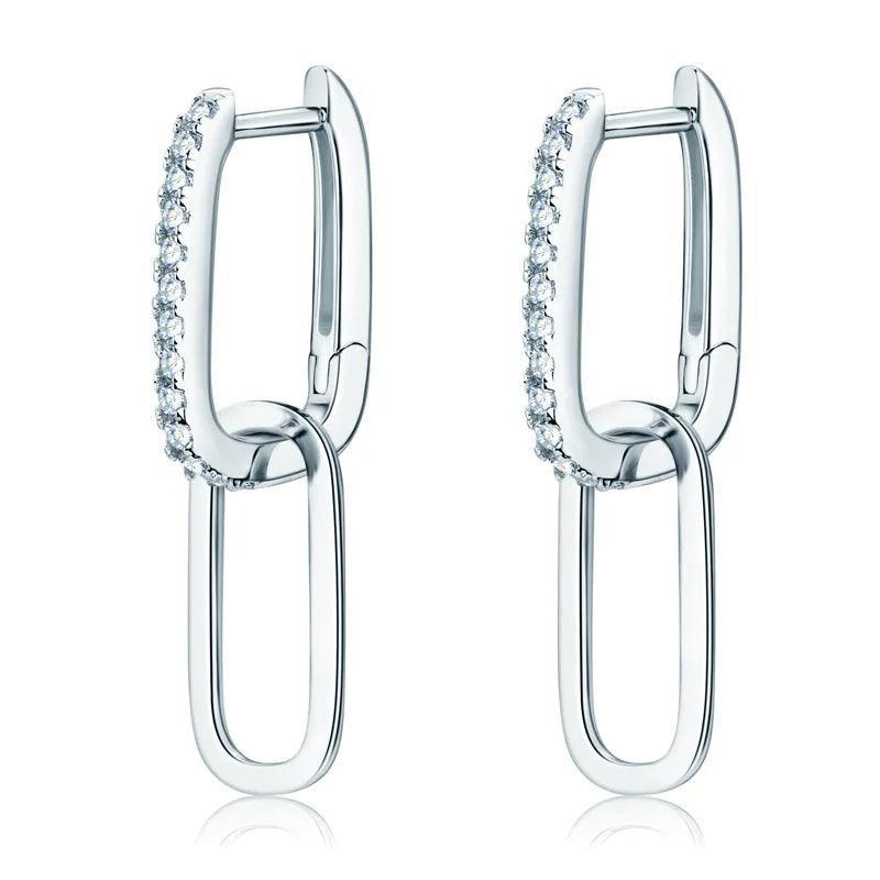 Trendy 14KGP Moissanite Diamonds 0.3CT D Color Paperclip Link Silver Huggie Hoop Earrings Fine Jewellery - The Jewellery Supermarket