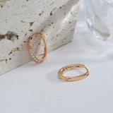 Geometric Smooth Oval AAA Zircon Diamonds Hoop Earrings 14K Rolled Rose Gold Party Jewellery