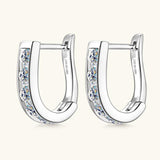 Superb 14KGP 3mm D VVS1 Moissanite Diamonds U-shaped Hoops Geometric Earrings, Silver Engagement Fine Jewellery - The Jewellery Supermarket