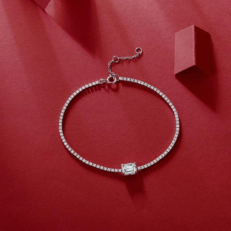 Amazing New In 1ct Emerald Cut Moissanite Diamond Link Bracelet for Women - Fine Jewellery with Real Sterling Silver - The Jewellery Supermarket
