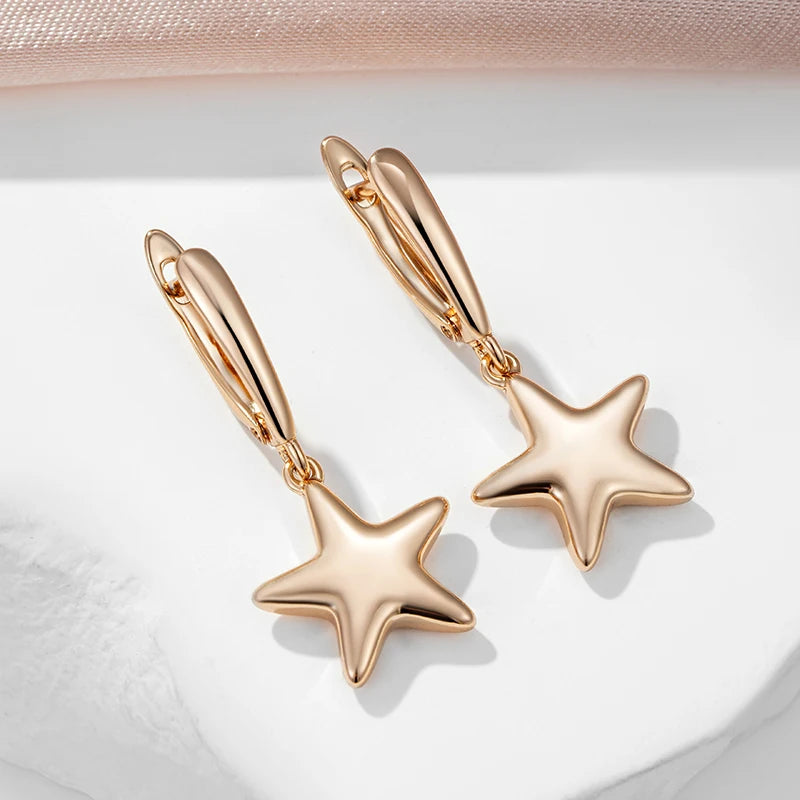 Glossy Stars Filled Rose Gold of 14-Karat Purity Dangle Earrings For Women - Luxury Jewellery Long Earrings