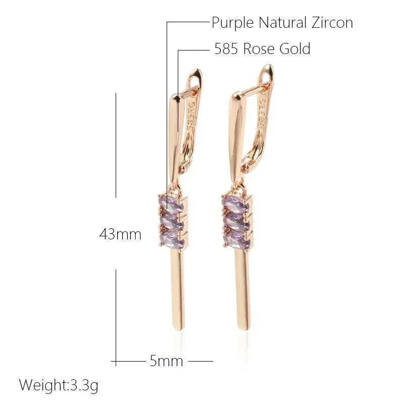 Luxury 14K Filled Rose Gold Oval Purple AAA Zircon Crystals Long Pendant Earrings - Trendy Daily Jewellery