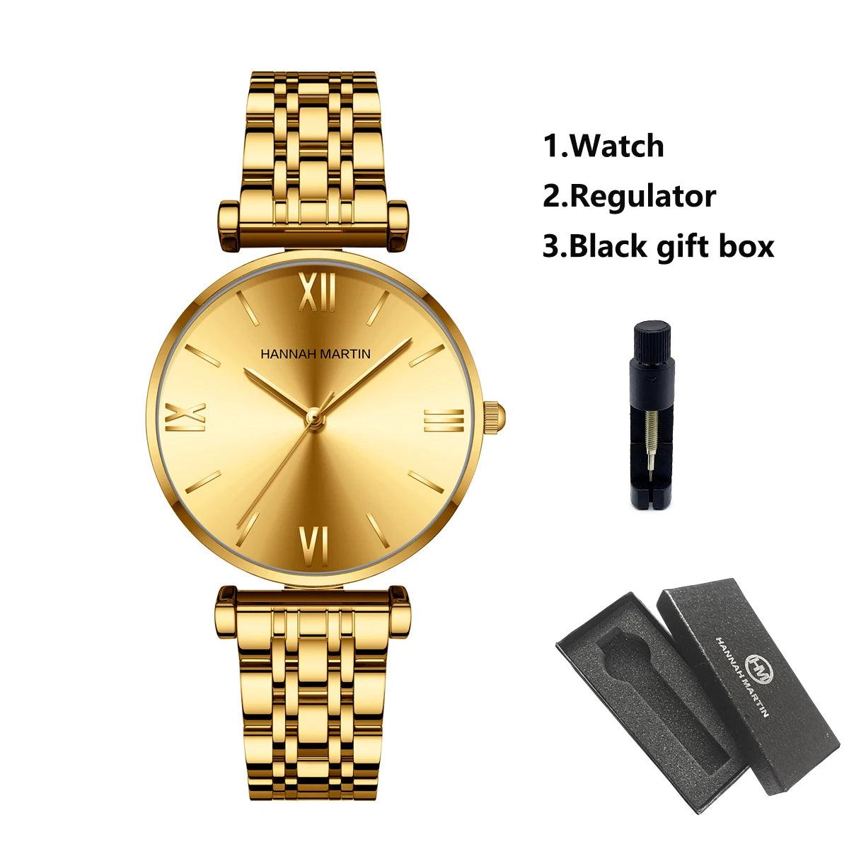 Luxury Fashion Elegant Rose Gold Tone Stainless Steel Women Watch Quartz Simple Round Dial Waterproof Wristwatches