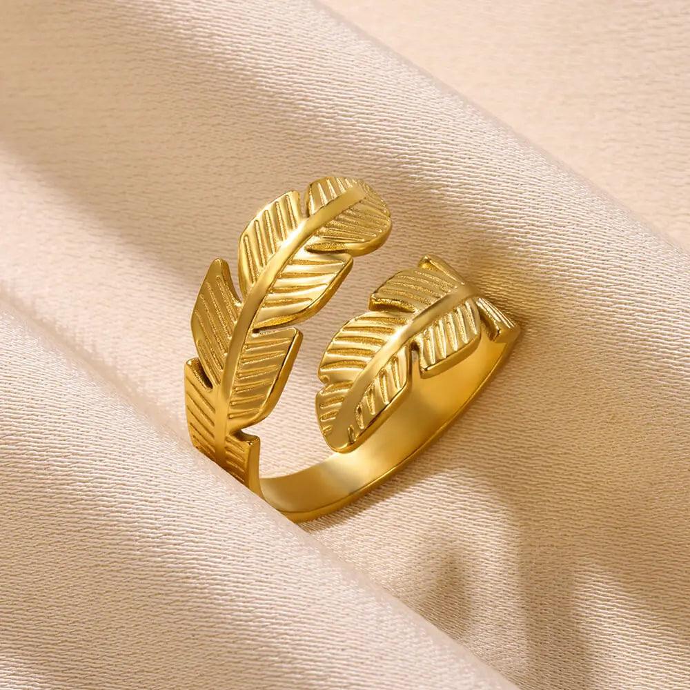New In 18k Gold Colour Stainless Steel Rings For Women - Punk Hippie Foliage Open Party Jewellery Ring - The Jewellery Supermarket
