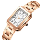 Super Quality Elegant Fashion Square Roman Dial Stainless Steel Ladie's 3Bar Quartz Wristwatch - Ideal Present