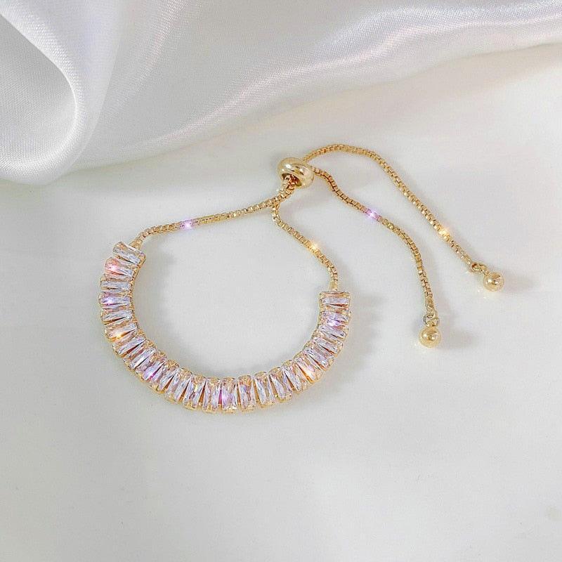 Crystal Charm Bracelets for Women - Gold Colour Beaded Chain Double Layered Adjustable Bracelets Jewellery - The Jewellery Supermarket