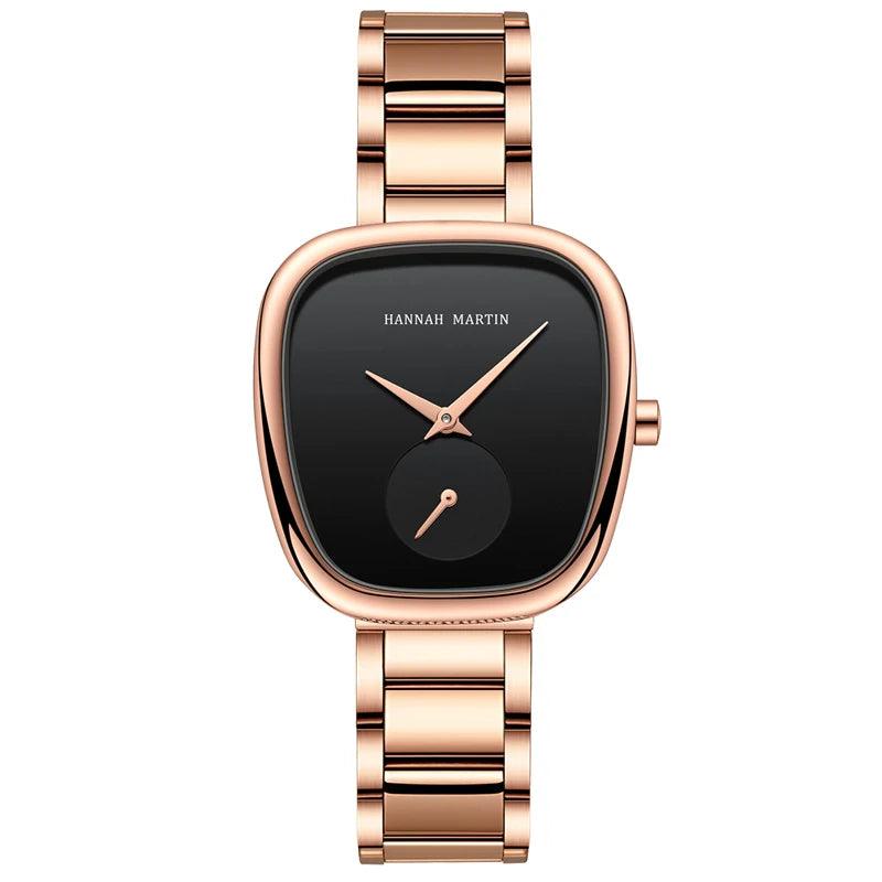 Fashionable Minimalist Style Elegant Ladie's Quartz Wristwatch Wine Barrel Rose Gold or Black Oval Women's Watches