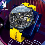 PLAYBOY Luxury Original Silicone Strap Fashion Casual Quartz High Quality Waterproof Watches for Men