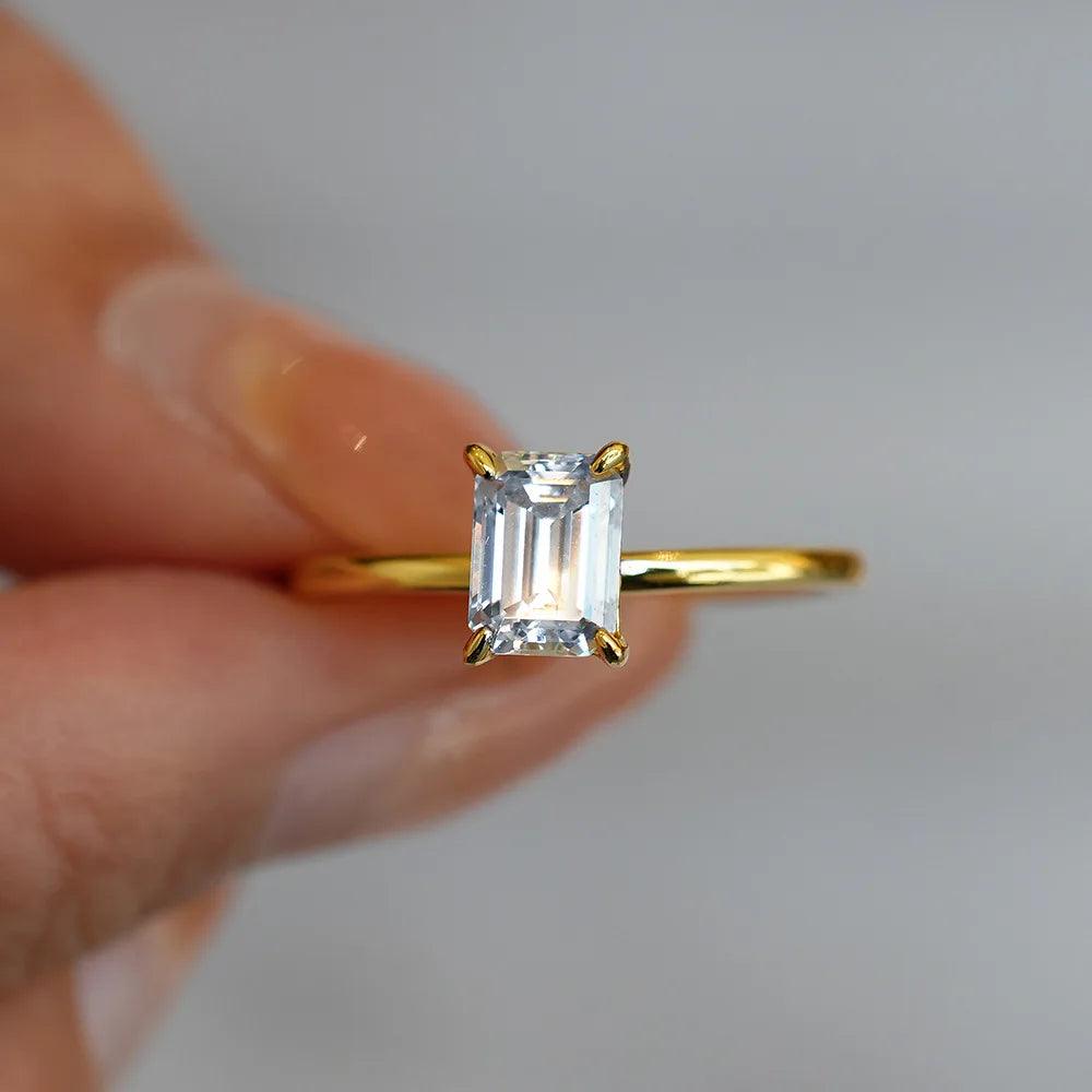 Terrific 1Carat Princess Cut Moissanite Solitaire Diamond Rings Silver 18K Gold Plated Wedding Engagement Jewellery