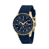 Amazing Gold Maserati Men's Watch Sports Leisure Luxury Europe and America Large Dial Black Silicone StrWatch.