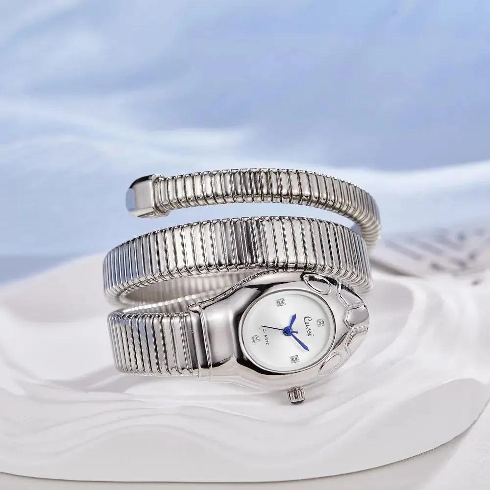 Unique Design Snake Watches for Women - Luxury Stainless Steel Quartz Fashion Lady Dress Jewellery