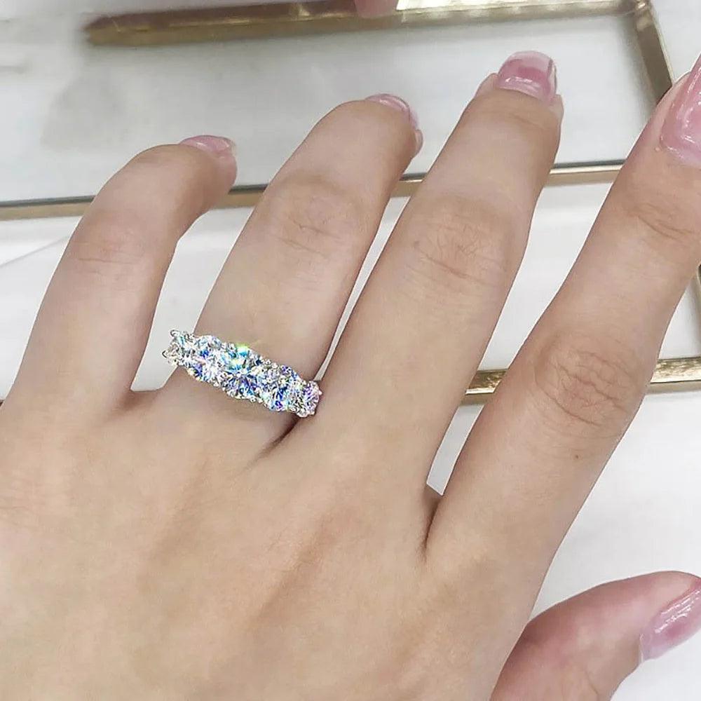 3.6ct 5 Stones D Color VVS1 Moissanite Diamond Sterling Silver Eternity Rings for Women Wedding Engagement Jewellery