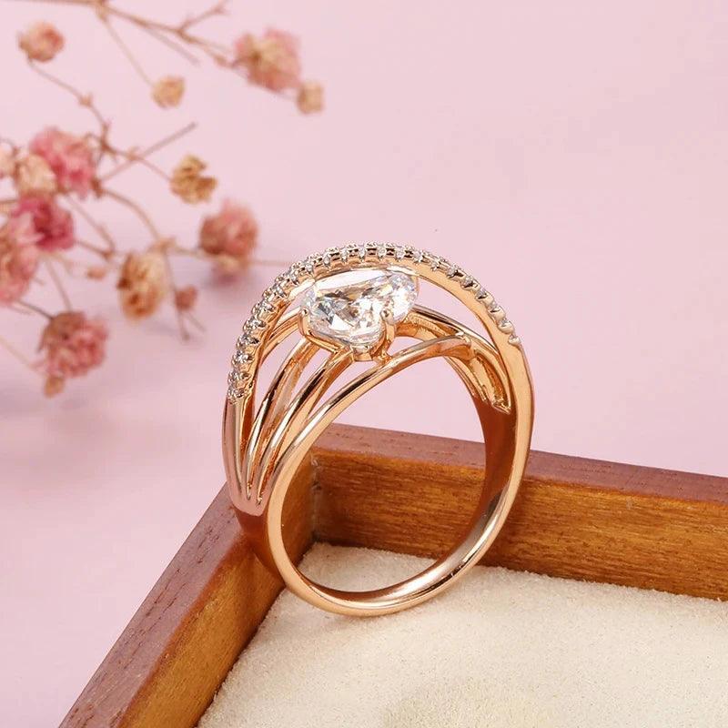 Luxury Rolled 14K Rose Gold AAA Zircon Crystal Geometric Cross Rings for Women  - Ethnic Jewellery
