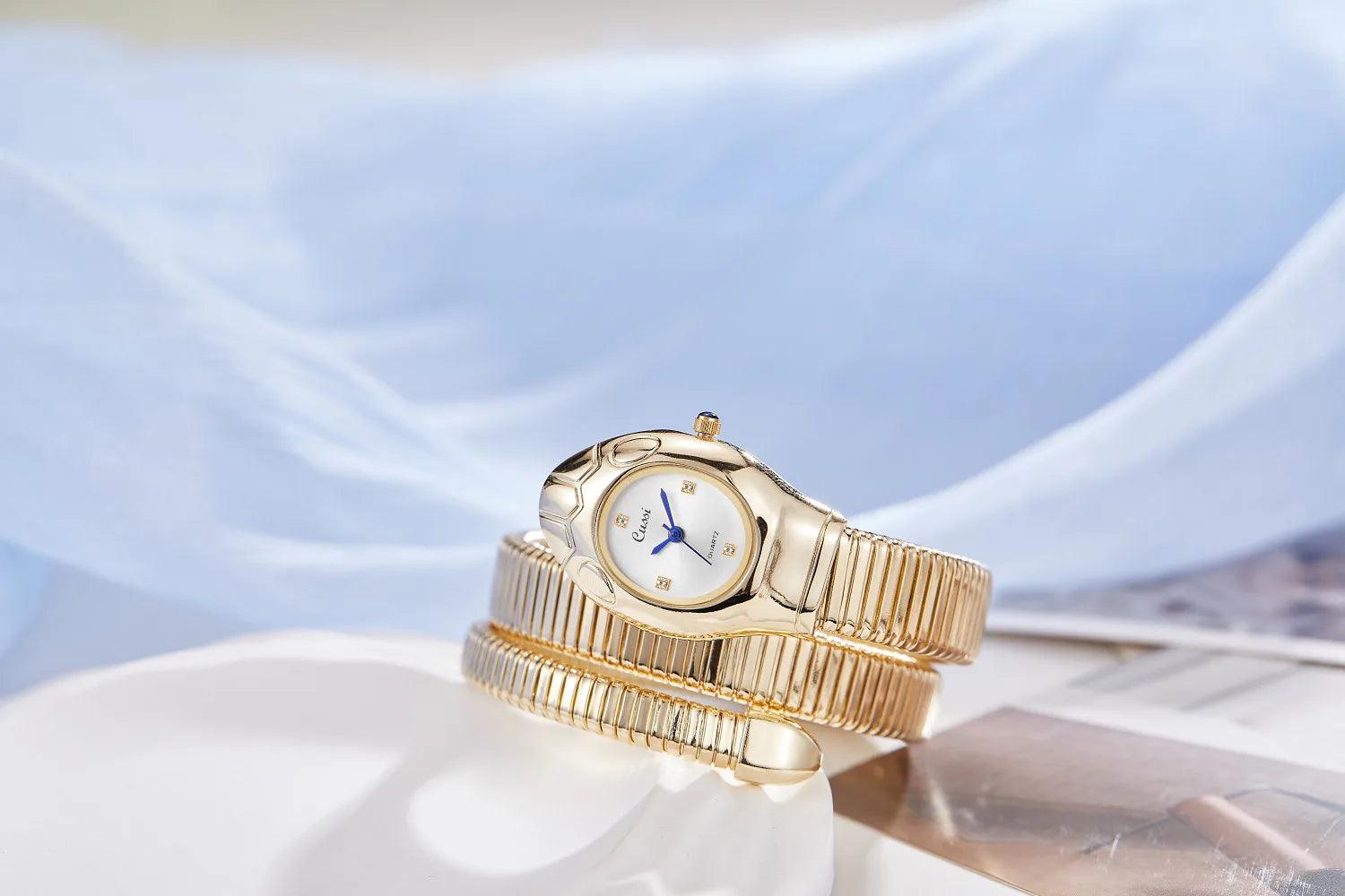 Unique Design Snake Watches for Women - Luxury Stainless Steel Quartz Fashion Lady Dress Jewellery