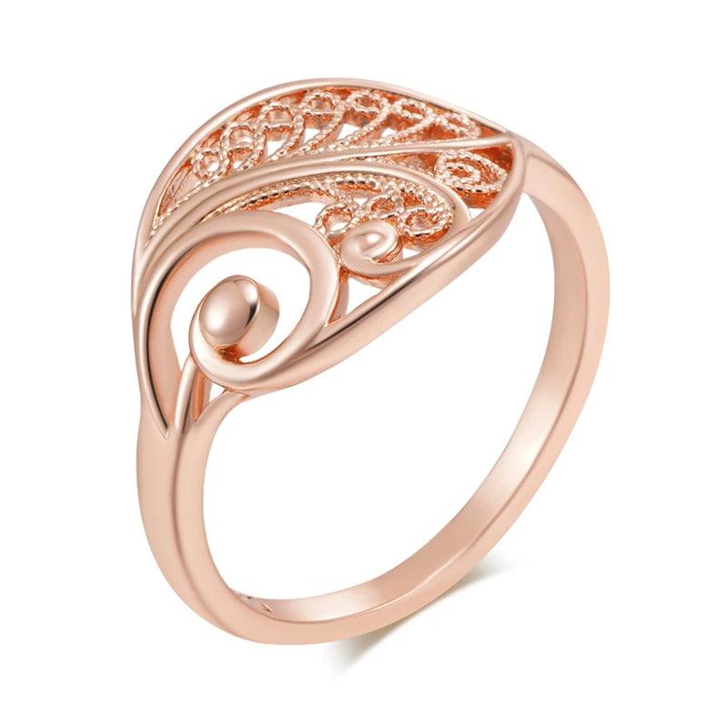 Latest Fashion Glossy 14K Rolled Rose Gold Unusual Hollow Flower Ethnic Design Jewellery Daily Ring For Women