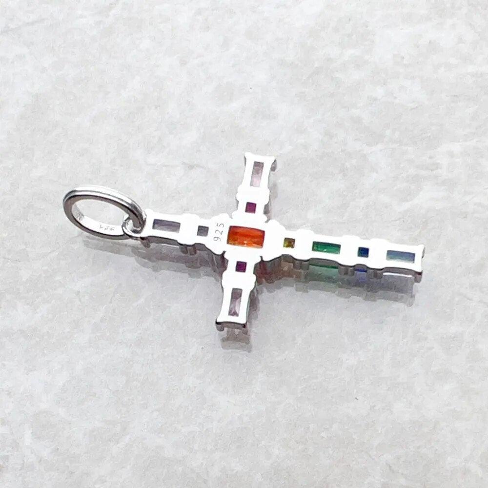 Brand New Pendant Cross with Colourful AAA Cz Crystals 925 Sterling Silver Bohemian Fine Jewellery Gift For Women - The Jewellery Supermarket