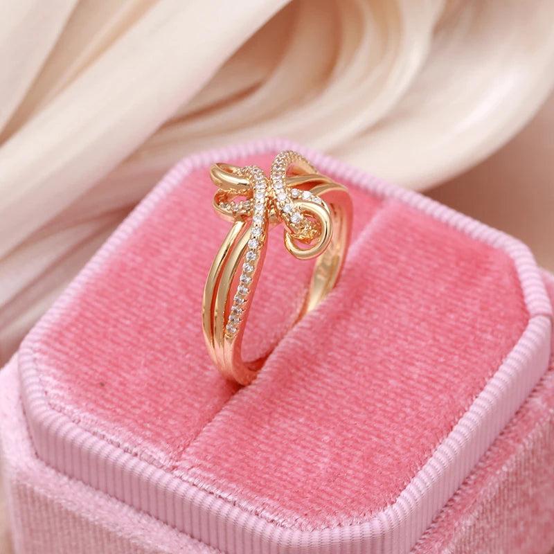 Captivating 14K Filled Rose Gold Bow-knot Ring with AAA Zircon Diamonds Pave Setting - Luxury Jewellery