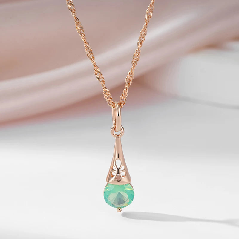 Amazing 14K Filled Rose Gold Shiny Green AAA Zircon Luxury Pendant Necklace For Women - Fine Jewellery