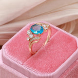 Shiny Blue Oval  Peach Heart Cutting Filled 14K Rose Gold AAA Zircon Crystals Rings For Women, Luxury Jewellery