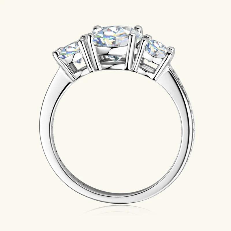 Dazzling 3 Stone 3.5CTTW Cushion & Round Cut Moissanite Diamonds 925 Silver Engagement Wedding Rings For Women