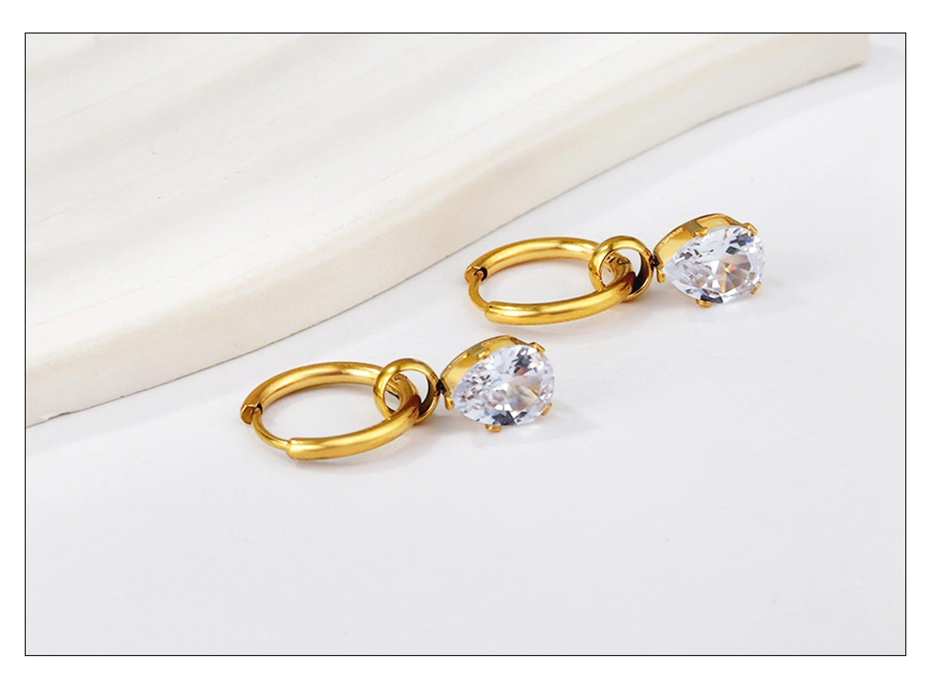 New Exquisite Stainless Steel White Cubic Zirconia Crystals Hoop Waterdrop Star Heart Round Earrings For Women and Girls - The Jewellery Supermarket