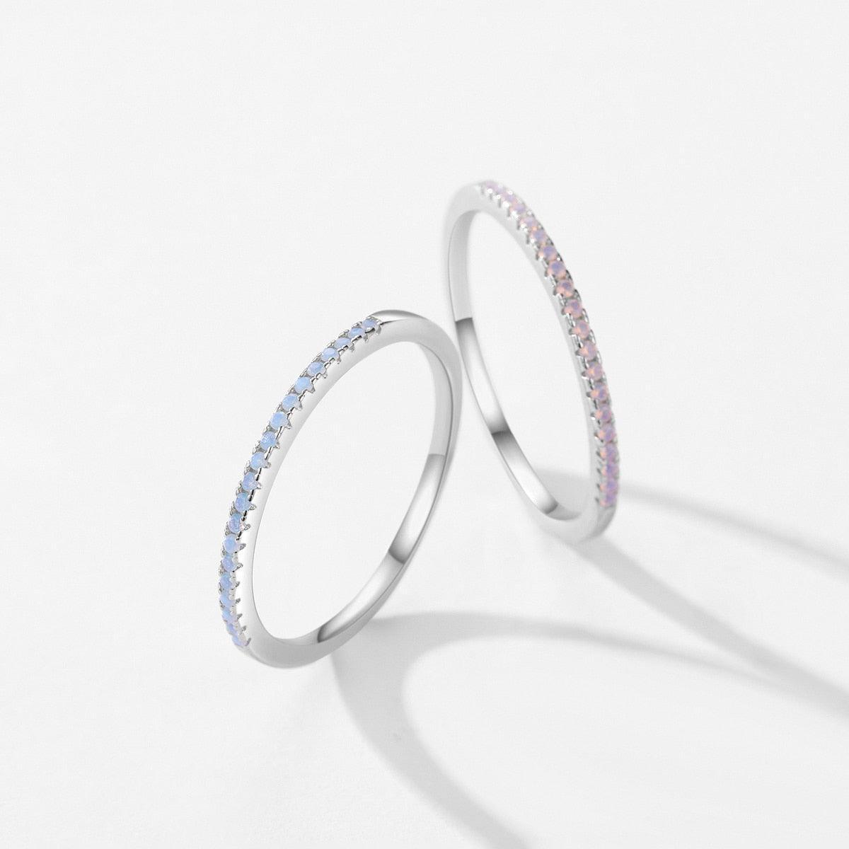 Sterling Silver Exquisite Slim Stackable Rings Clear AAAA Simulated Gradient Pink Blue Crystal Ring Fine Jewellery - The Jewellery Supermarket
