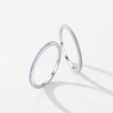 Sterling Silver Exquisite Slim Stackable Rings Clear AAAA Simulated Gradient Pink Blue Crystal Ring Fine Jewellery - The Jewellery Supermarket