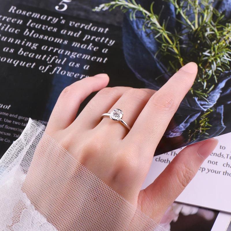 1CT 6.5mm  Real D Color Round Diamond VVS1 Moissanite 925 Silver Engagement Wedding Rings for Women Fine Jewellery