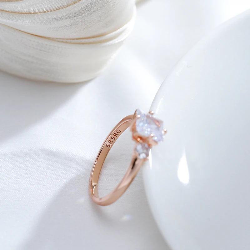 Dazzling Square AAA Zircon Crystals 14K Rolled Rose Gold Ring for Women - High Quality Daily Fine Jewellery