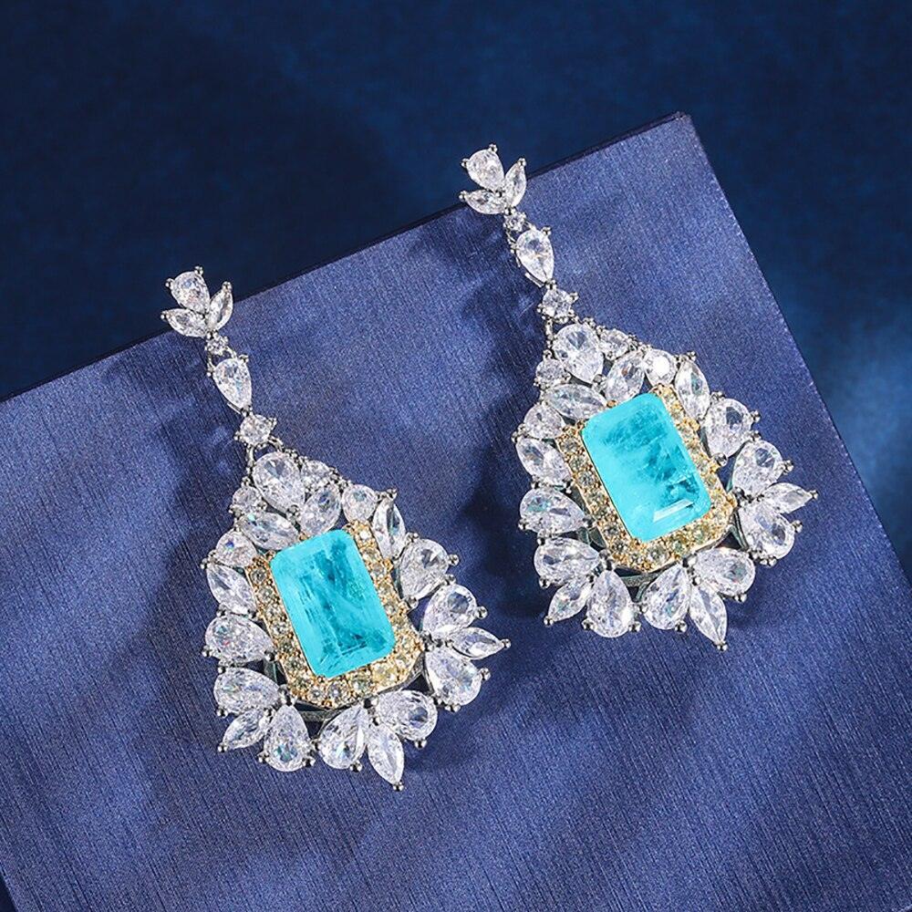 Luxury 8*12mm Paraiba Tourmaline Pendant Necklace Drop Earrings for Women - Charming Fine Jewellery Set - The Jewellery Supermarket