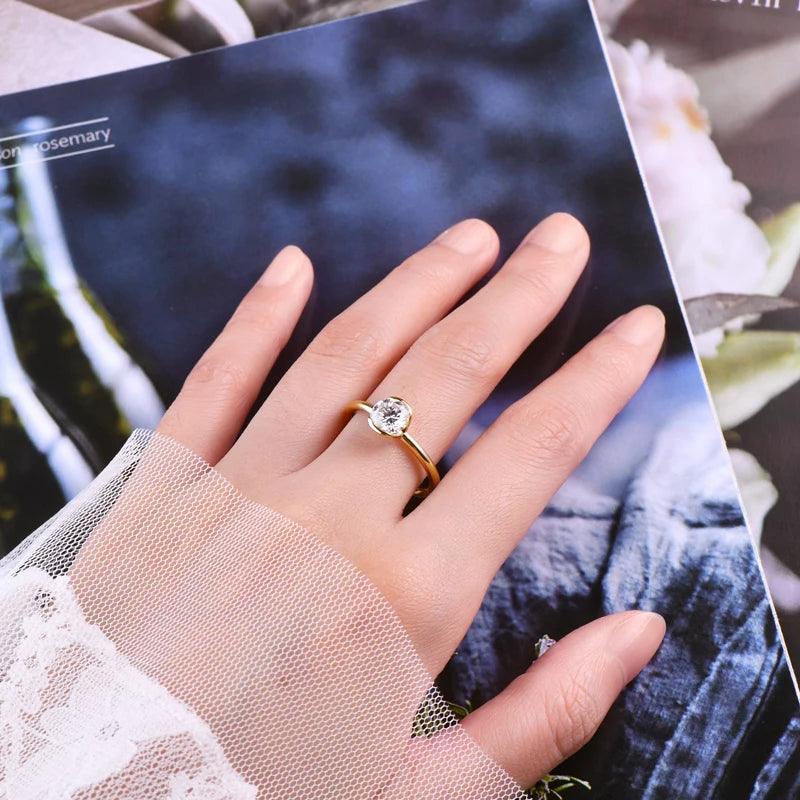 1CT 6.5mm  Real D Color Round Diamond VVS1 Moissanite 925 Silver Engagement Wedding Rings for Women Fine Jewellery