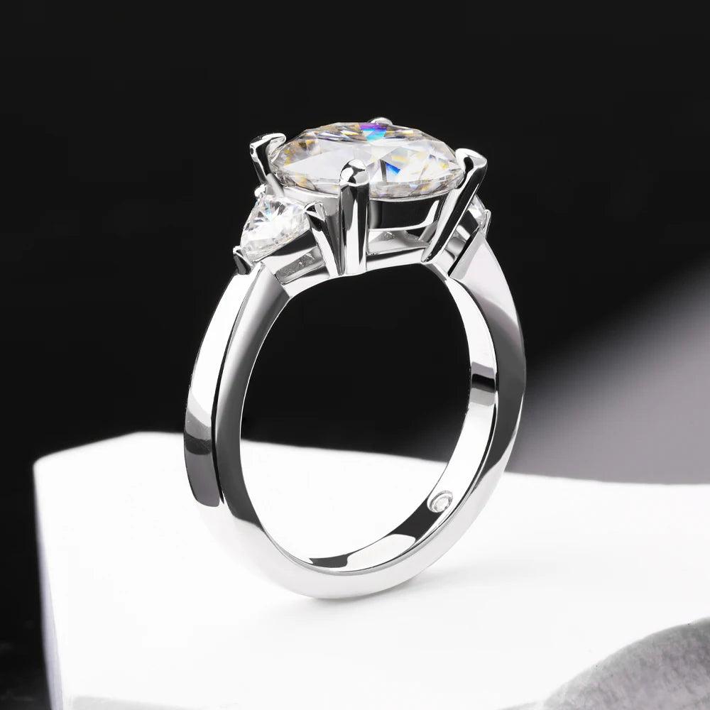 Amazing 3-Stone Round Cut 4.6CT Moissanite Diamond Rings - S925 Silver Wedding Engagement Jewellery With GRA