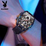 PLAYBOY Top Brand High Quality Multifunction Original Fashion Waterproof Silicone Strap Quartz Watch for Men