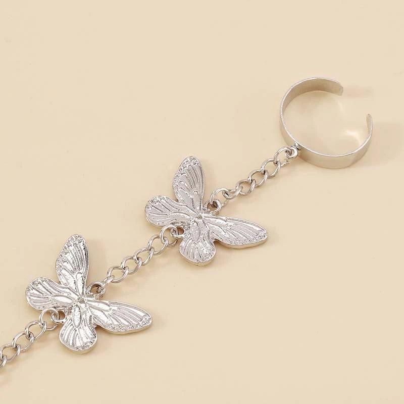 Vintage Punk Goth Exaggerated Spider Snake Butterfly Ring with Bracelet Link and Wrist - Fashion Bracelets Jewellery - The Jewellery Supermarket