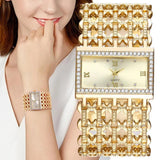 Fashion Light luxury Square CZ Diamonds Quartz Watches - Gold Colour Stainless Steel Bracelet - The Jewellery Supermarket