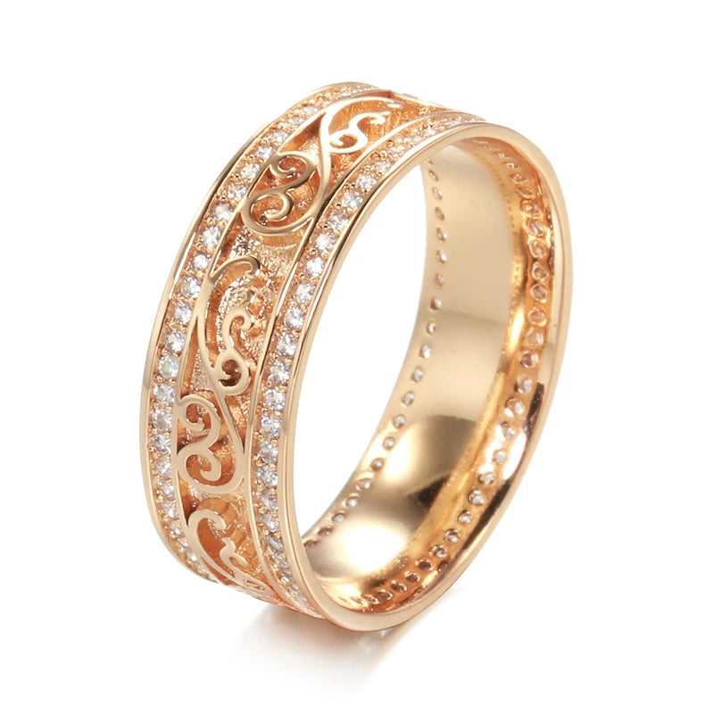 Luxury Rolled 14K Rose Gold Bride Wedding Rings For Women with AAA Zircon Diamonds - Ethnic Fine Jewellery