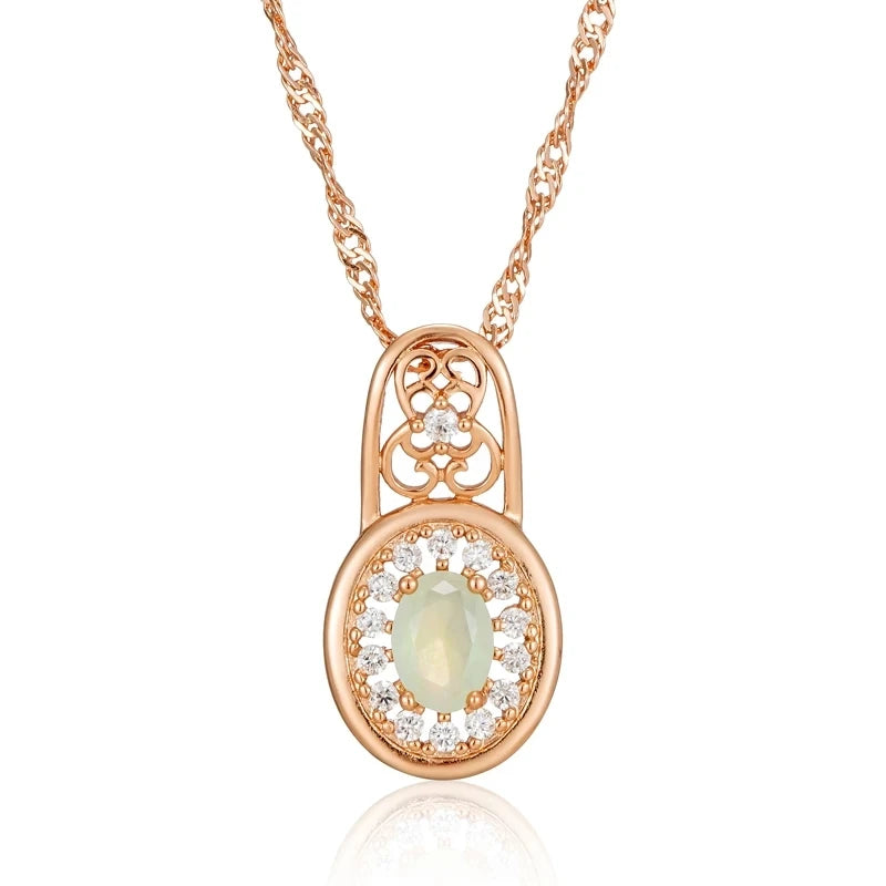 New Filled 14K Rose Gold Flower Design Oval Cut AAA Zircon Emerald Crystal Necklace - Luxury  Jewellery