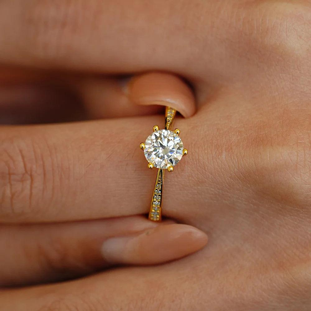 GRA Certified 6.5mm Moissanite Diamond Solitaire Ring 18K Gold Plated Silver 6 Claws Wedding Fine Jewellery Ring