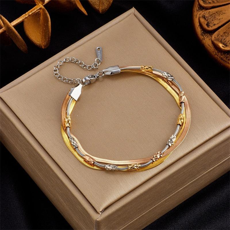 316L Stainless Steel Gold Colour Heart Butterfly Thick Bracelet For Women - High Quality Charming Jewellery - The Jewellery Supermarket
