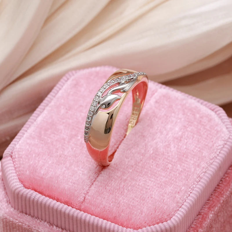 Superb 14K Filled Rose Gold And Silver Two Color AAA Zircon Diamonds Setting Fashion Slim Design Luxury Rings